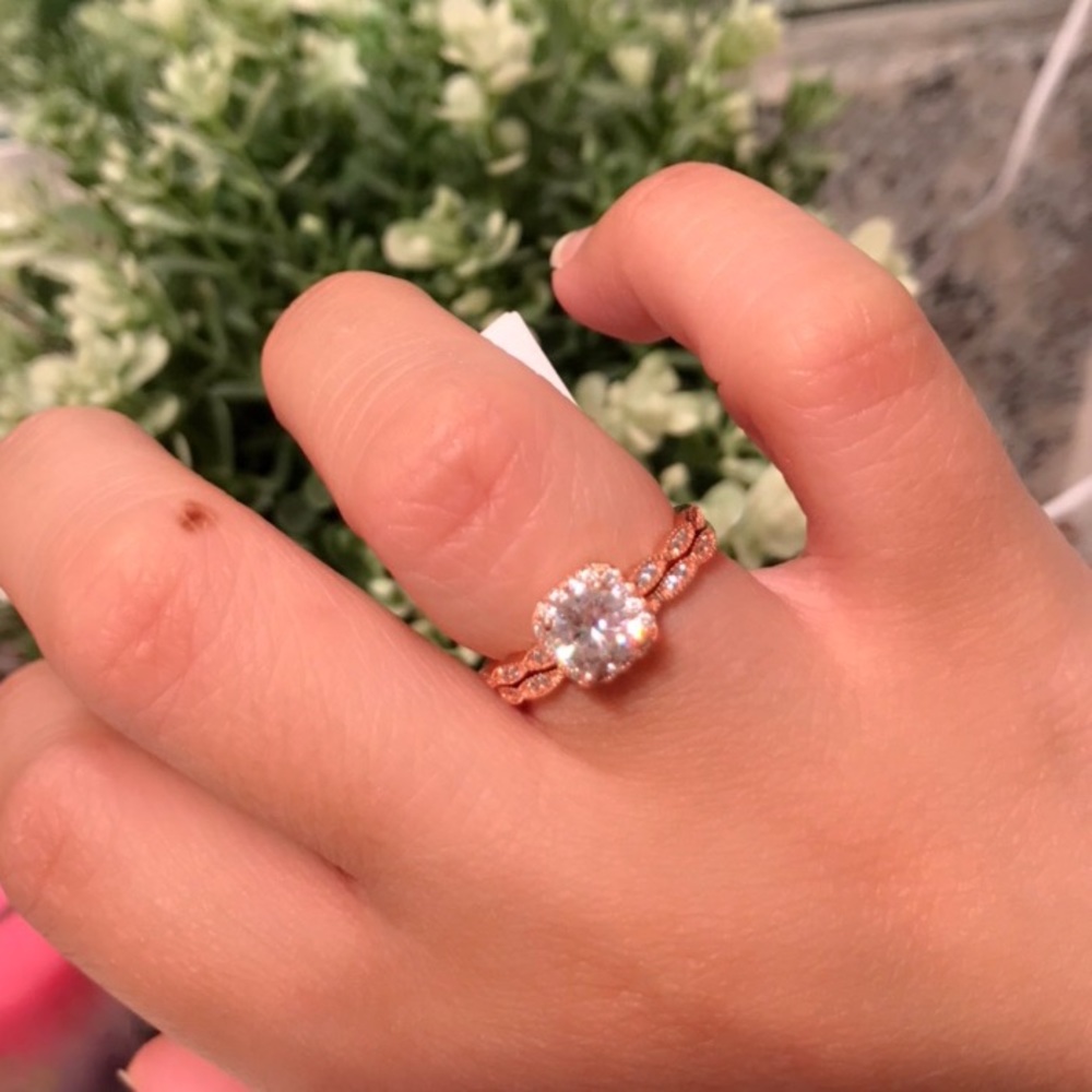 Silver Rose Gold Plated CZ Engagement Wedding Set